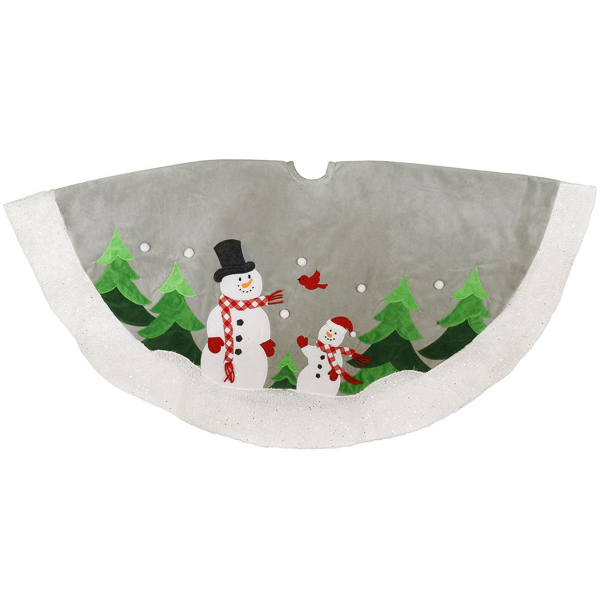 Snowmen & Cardinal Grey Tree Skirt