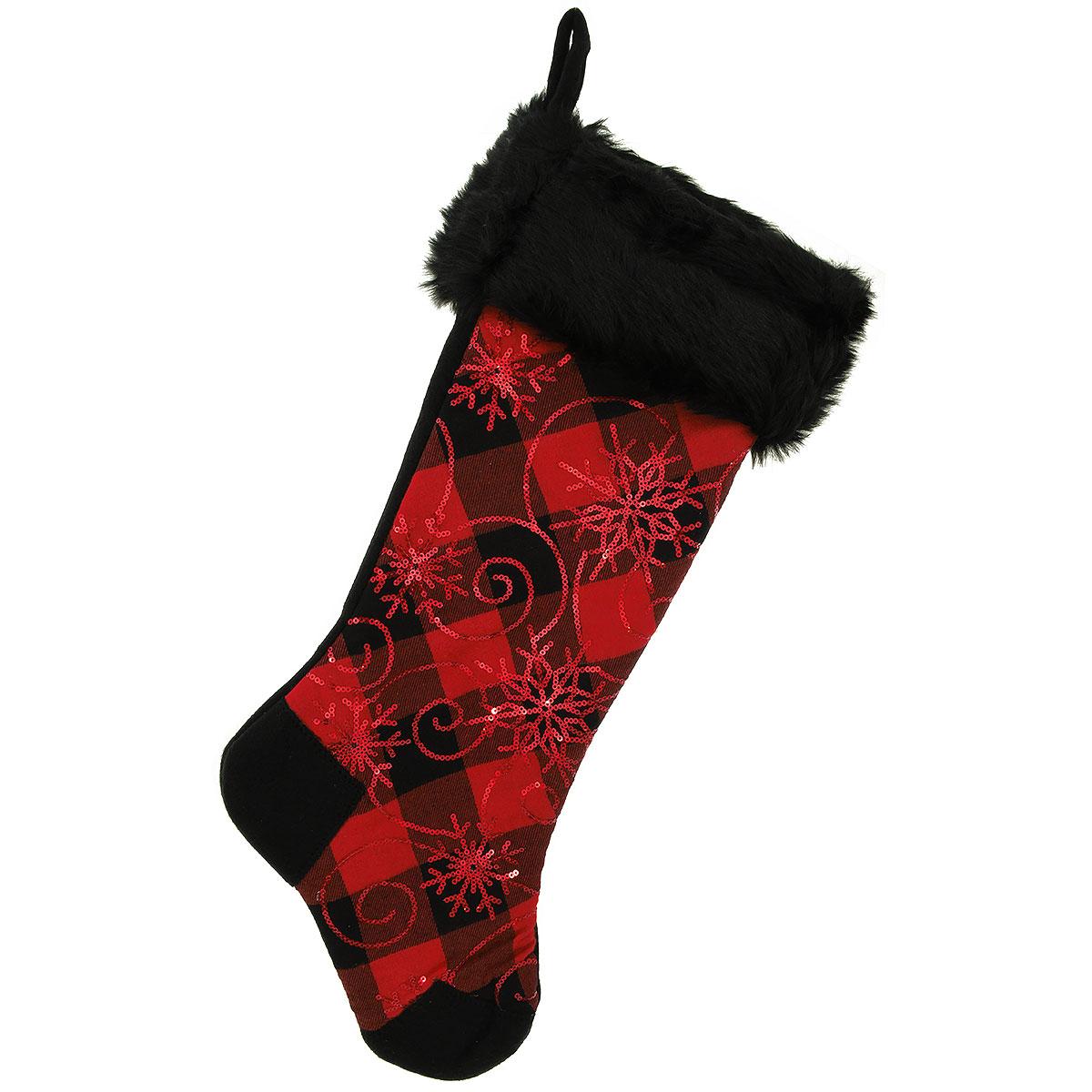 21.5 Plaid Stocking With Sequins