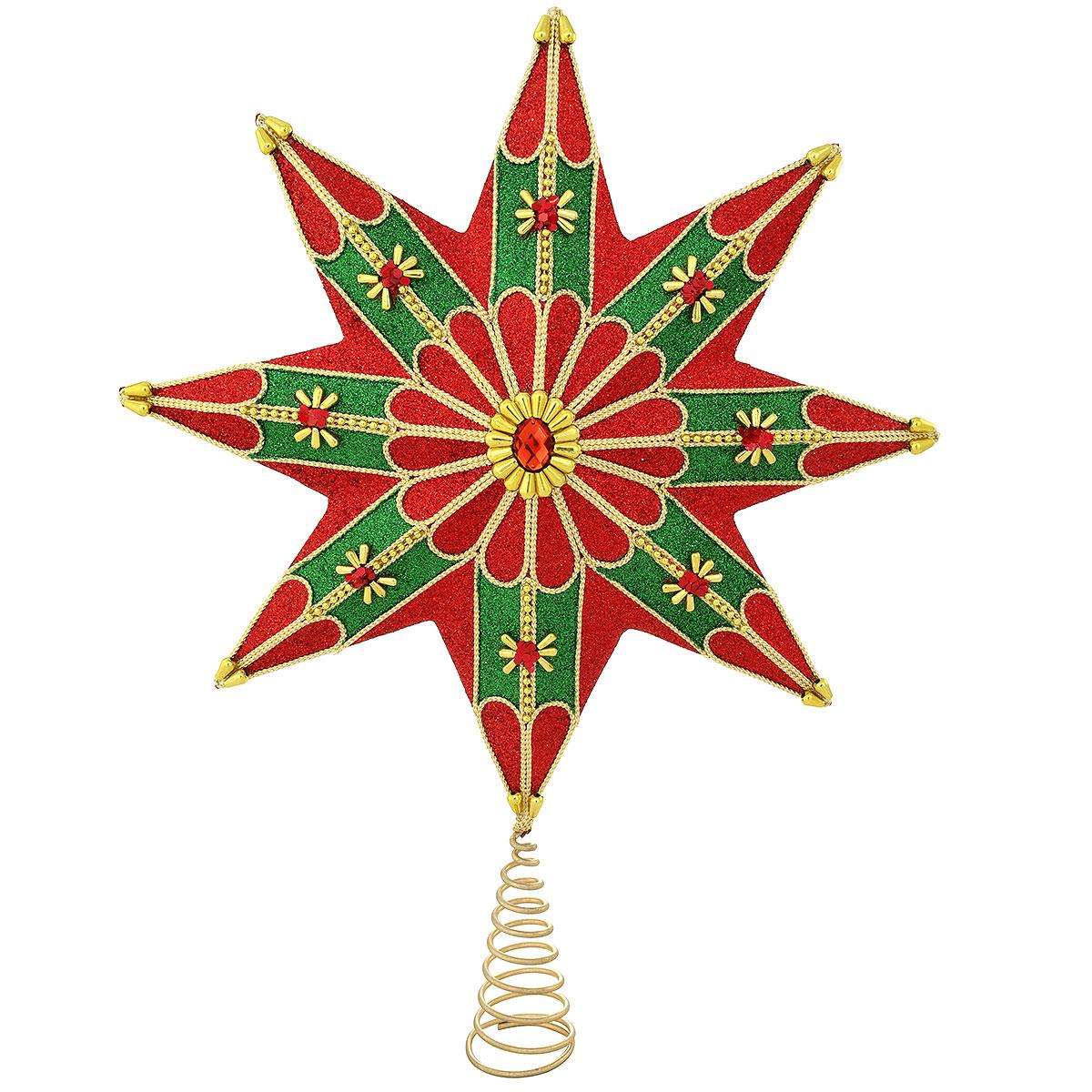Traditional 8 Point Red And Green Star Tree Top