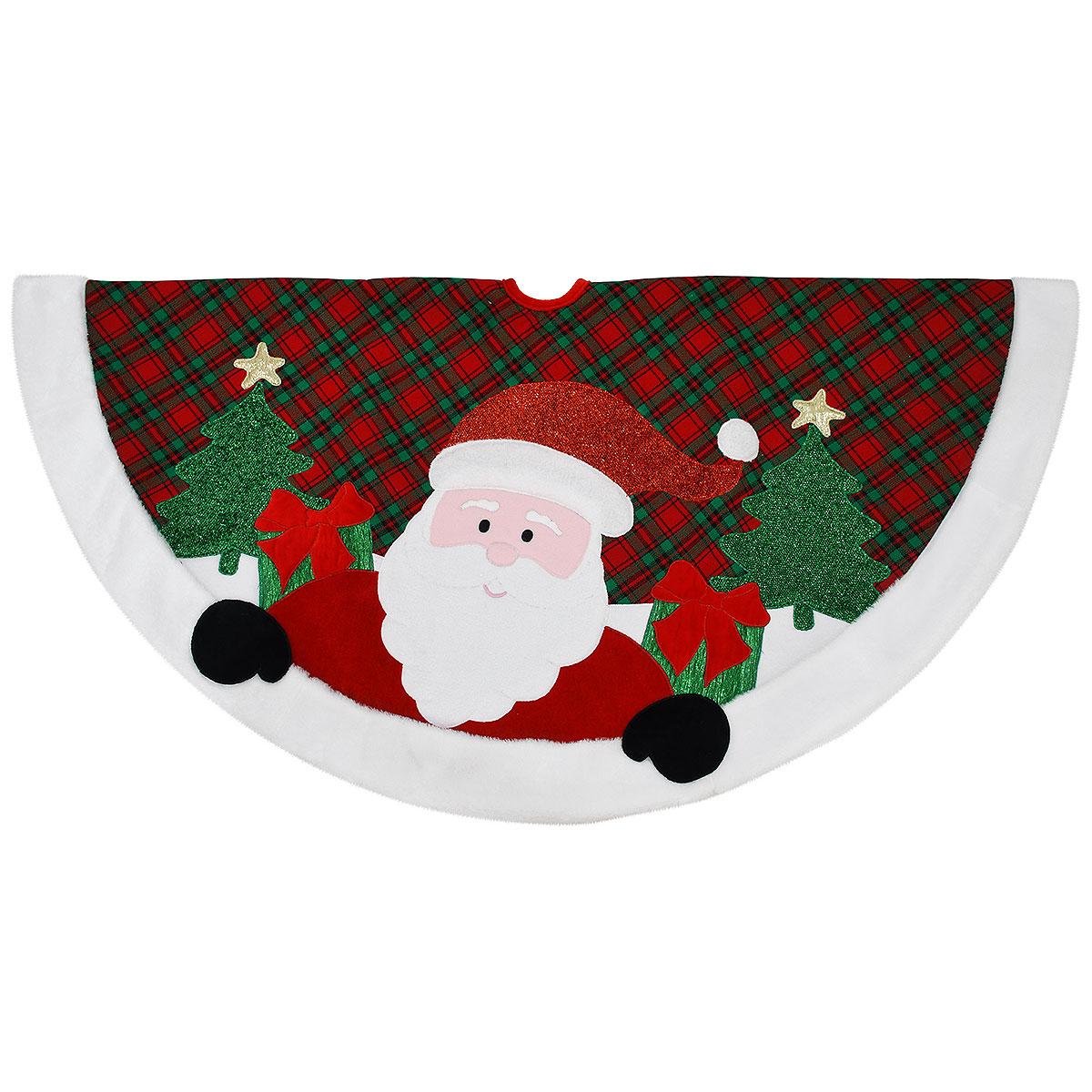 48 Inch Plaid Tree Skirt With Santa