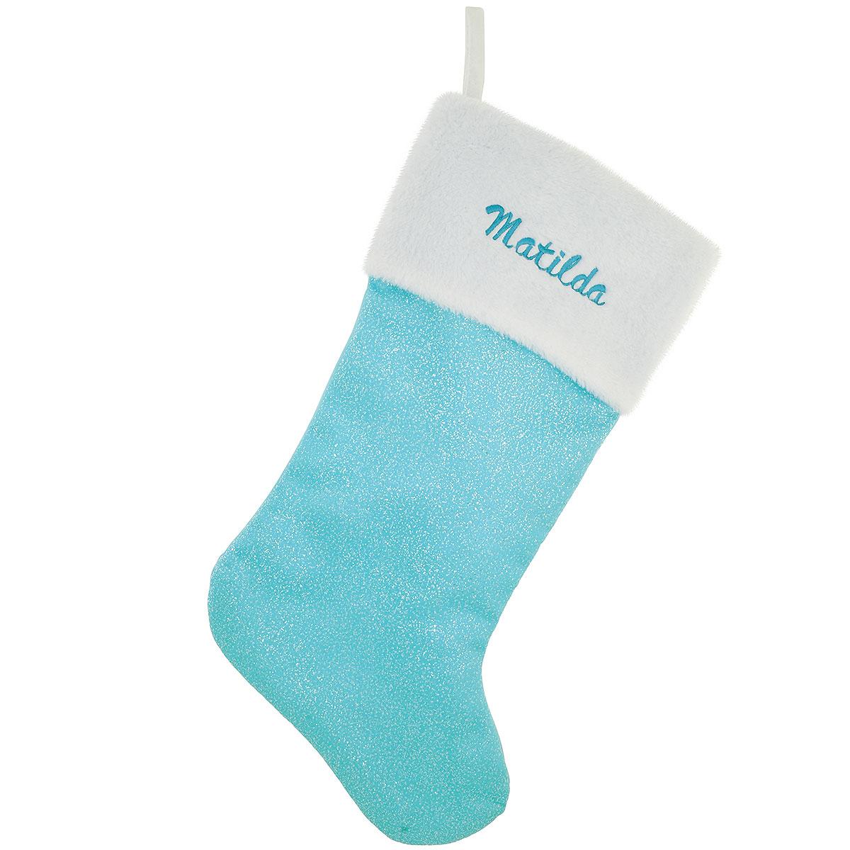 Light Blue Glitter Snow Stocking