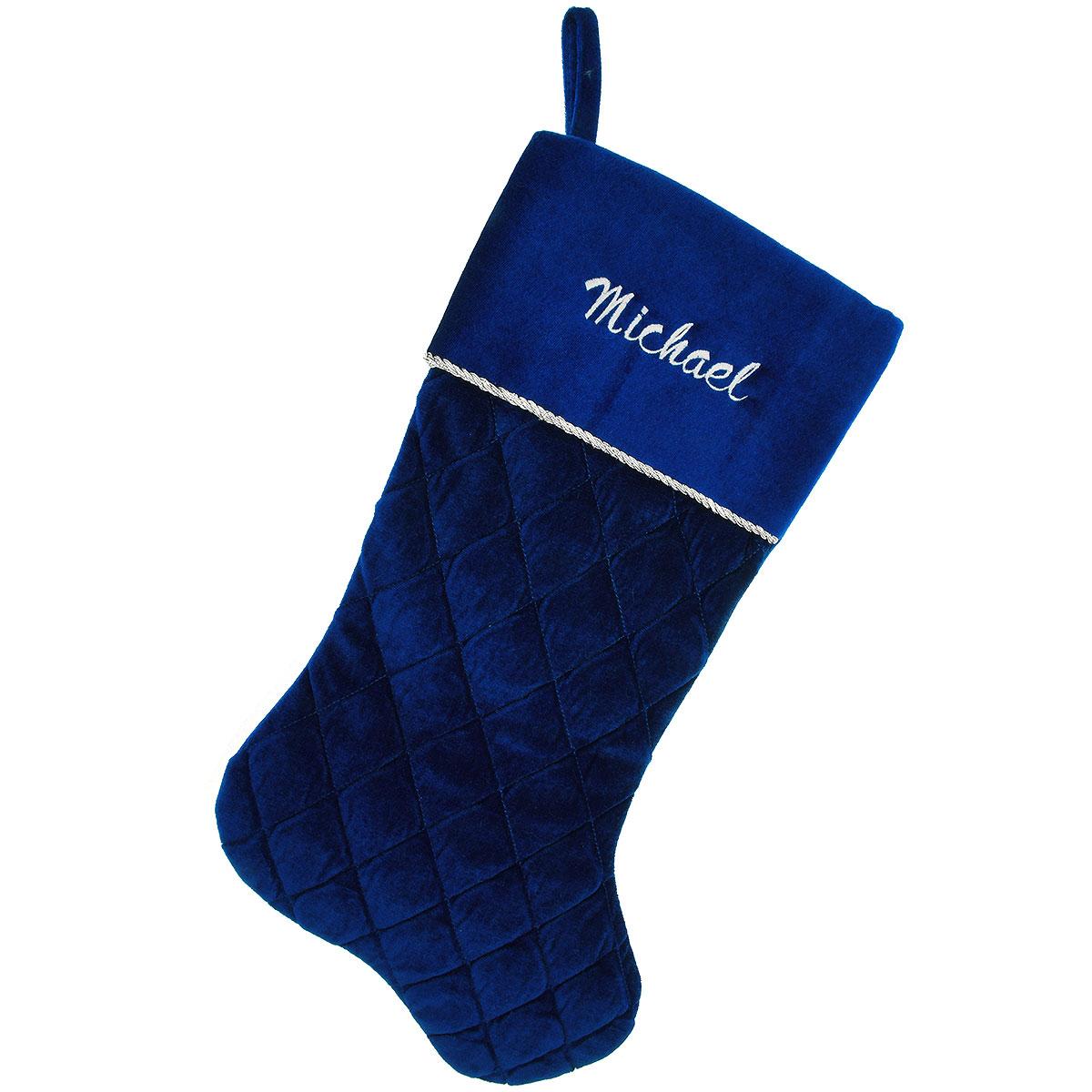 Blue Quilted Velvet Stocking