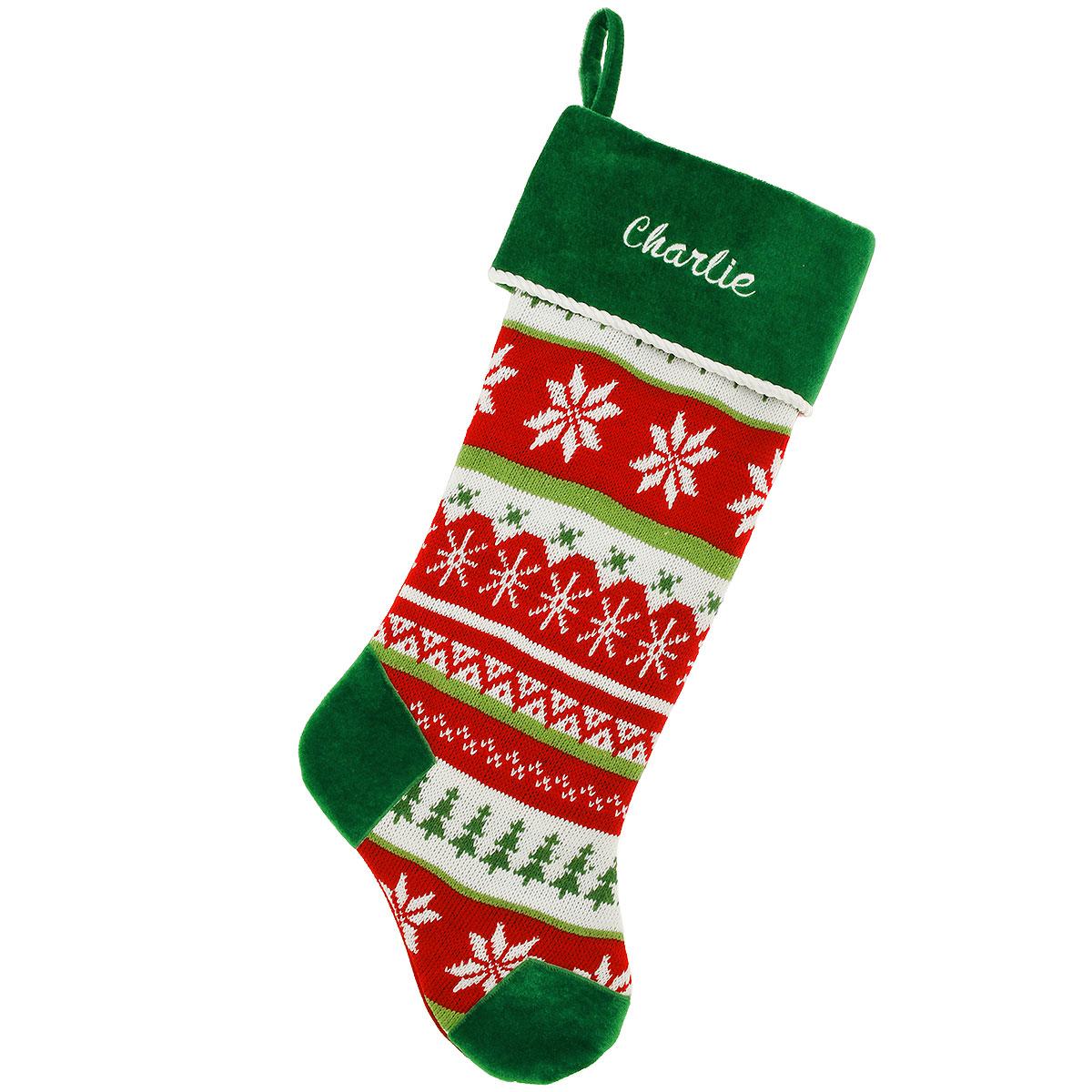 Personalized 21.5" Red And Green Knit Stocking