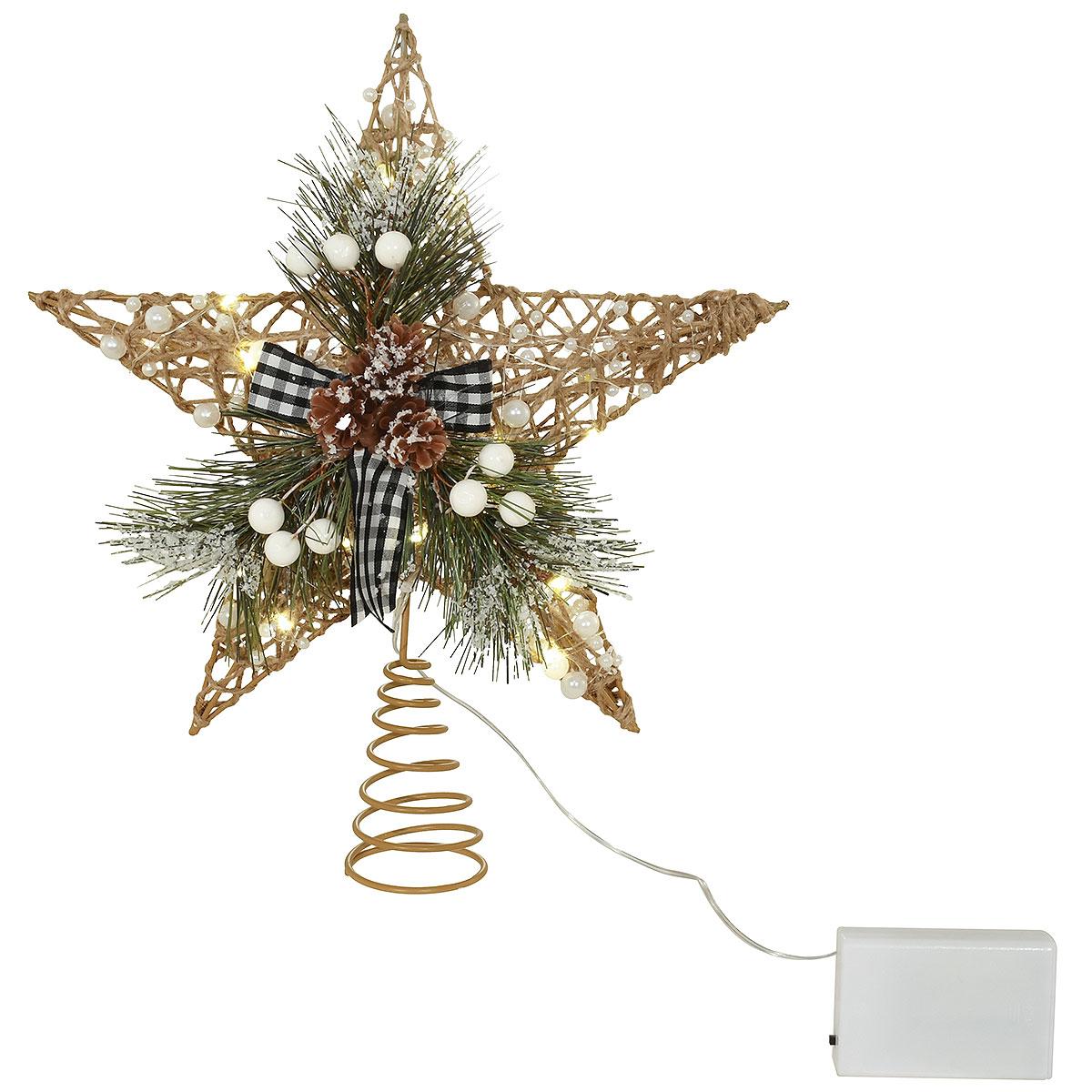 Star Lighted Tree Topper With Plaid Bow