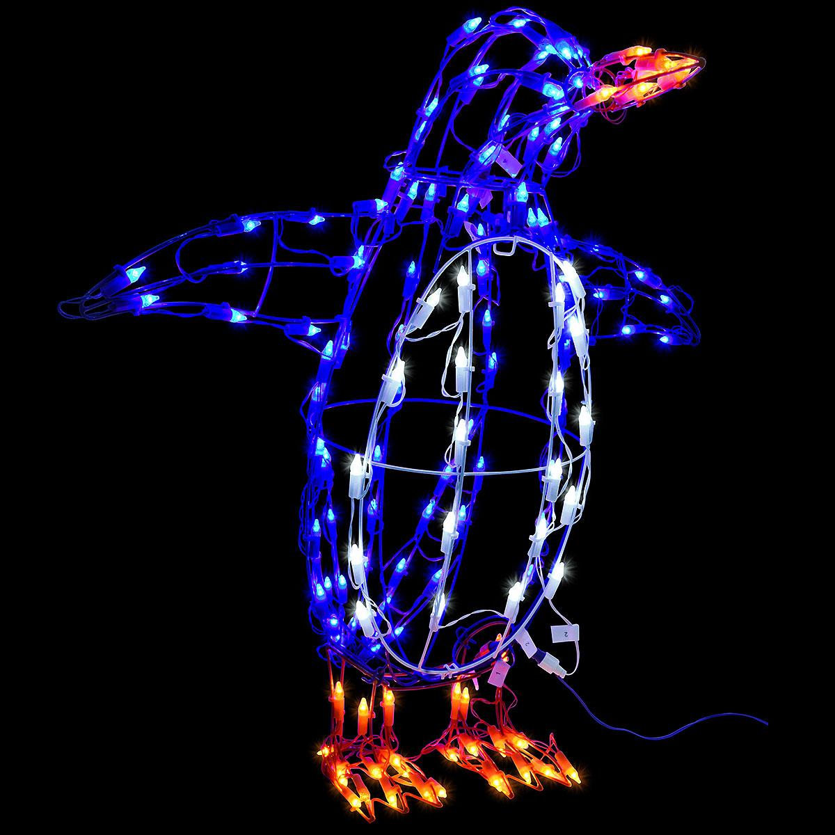 Penguin With Wings Out, 26 Inch With 144 Twinkling Blue/Pure White