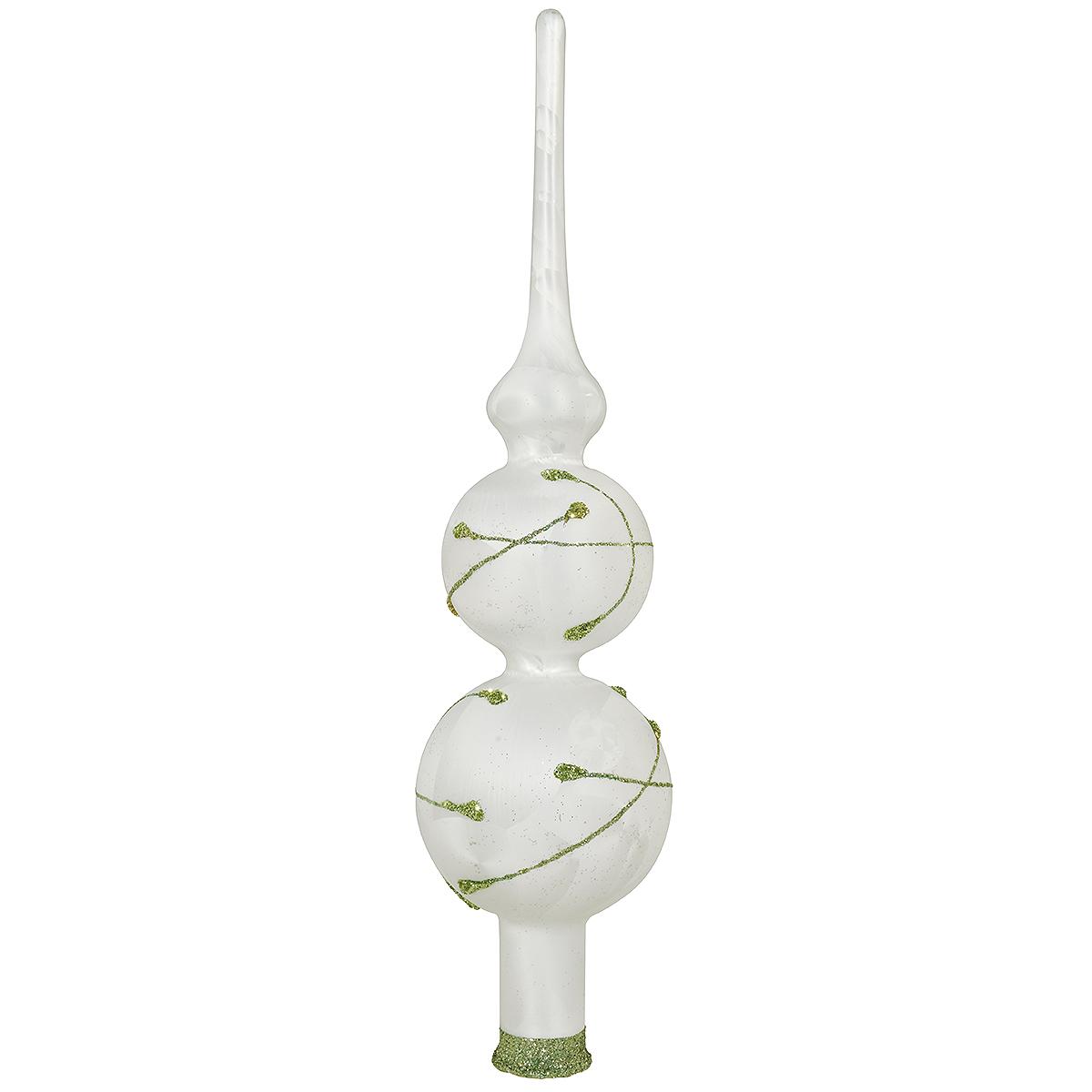 Tree Topper White Glass With Green