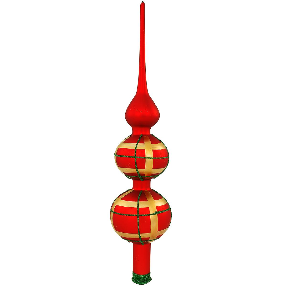Red Plaid Spire Glass Tree Topper