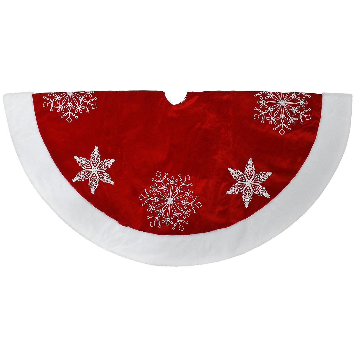 48 Inch Red Velvet Tree Skirt With White Snowflakes