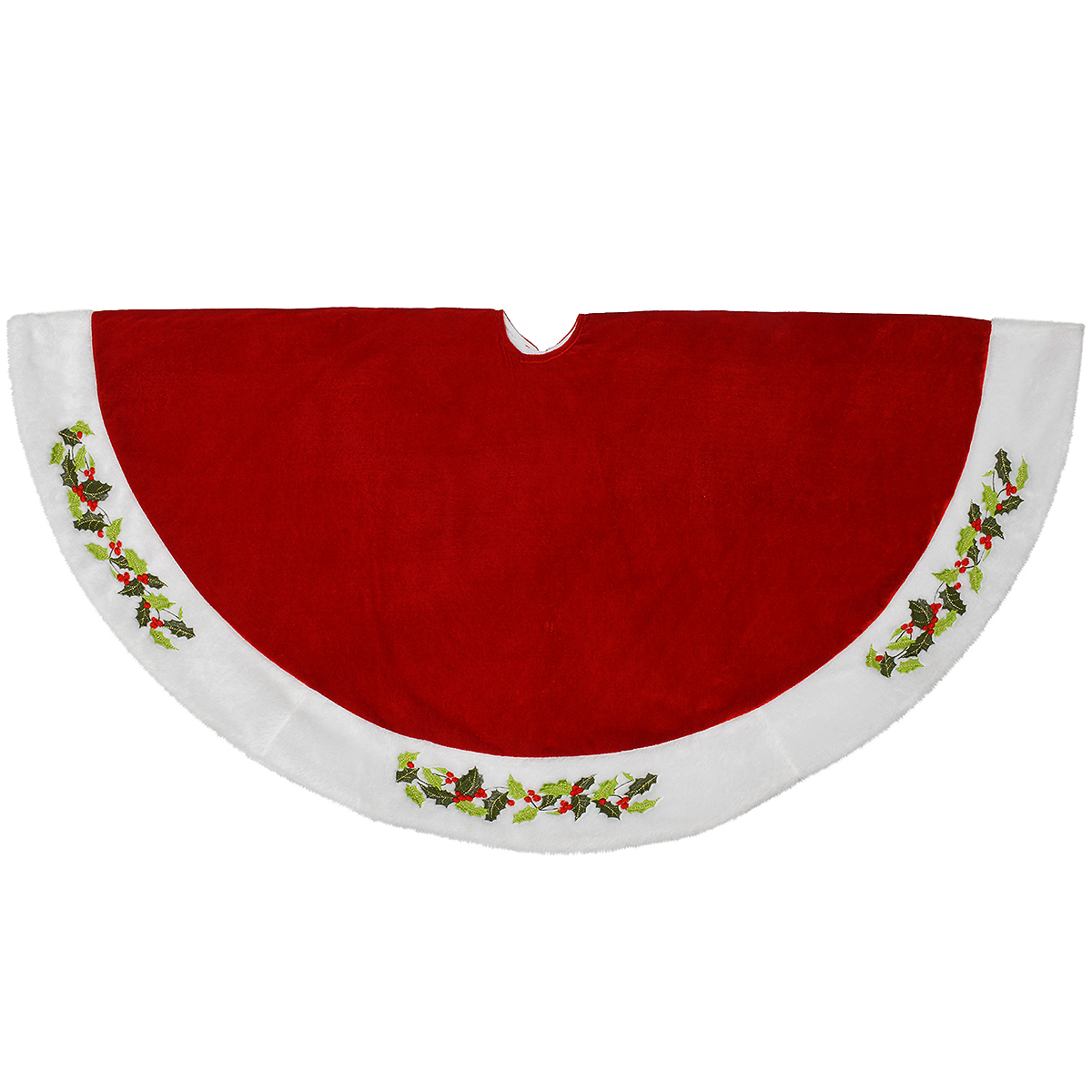 48 Inch Red Velvet Tree Skirt With Holly