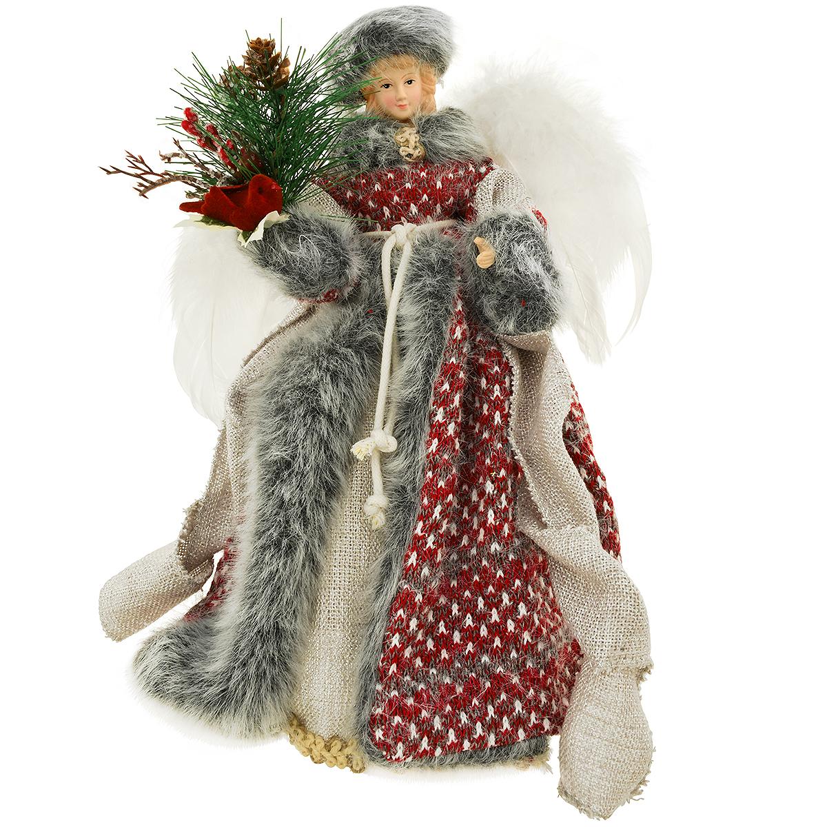 Angel In Grey Fur Cloak Tree Topper