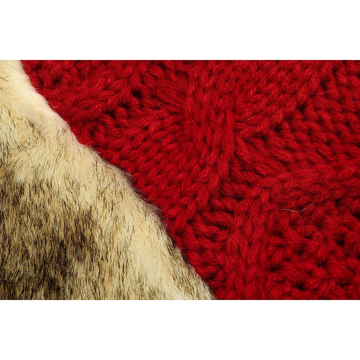 48 Inch Red Cable Knit Tree Skirt With Tan Fur Border
