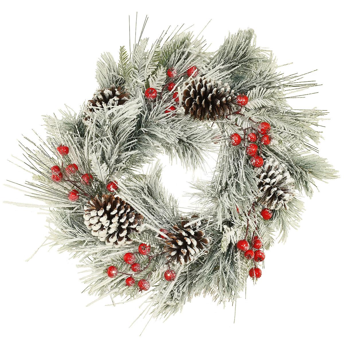 24 Inch Snow Pine Berry Wreath