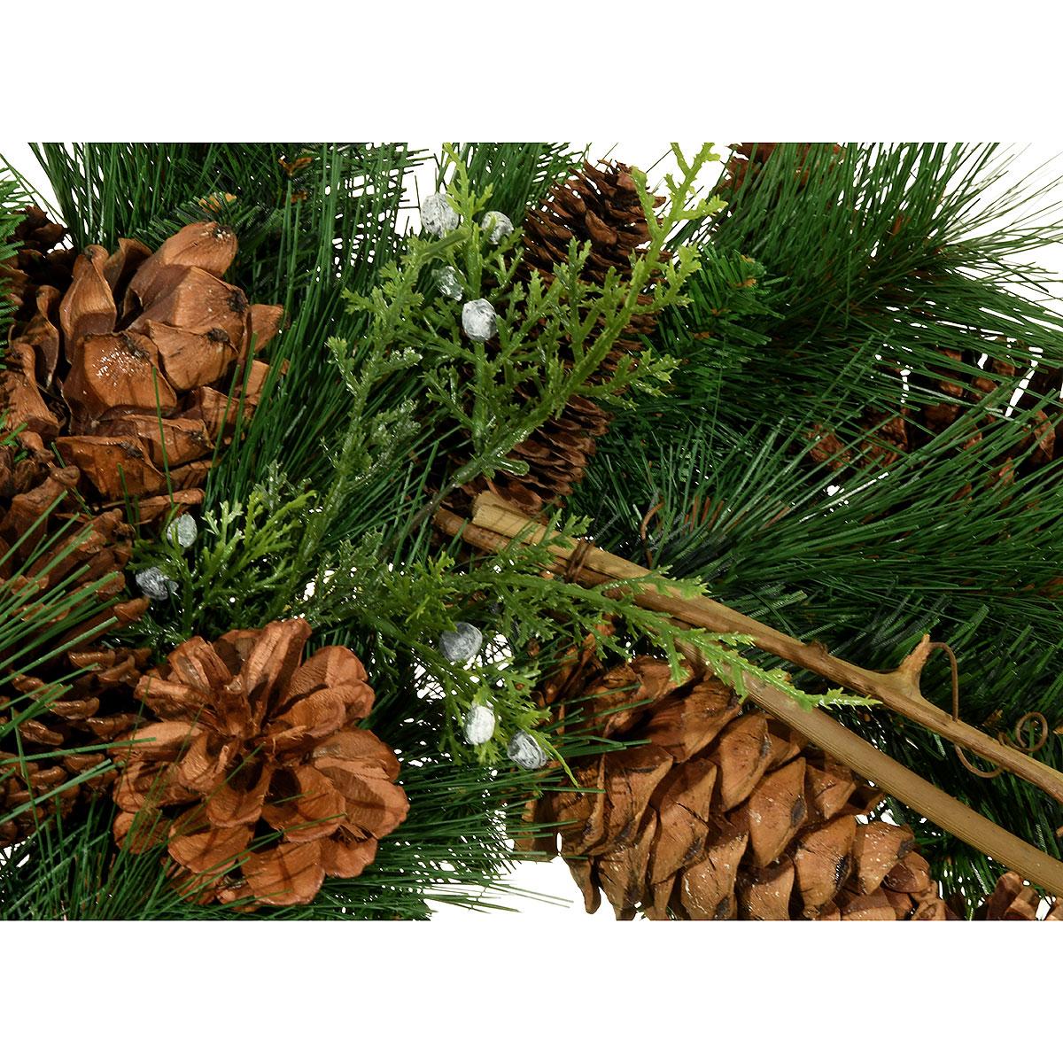 Mixed Pine Artificial Wreath With Pine Cones & Berries Branch Detail