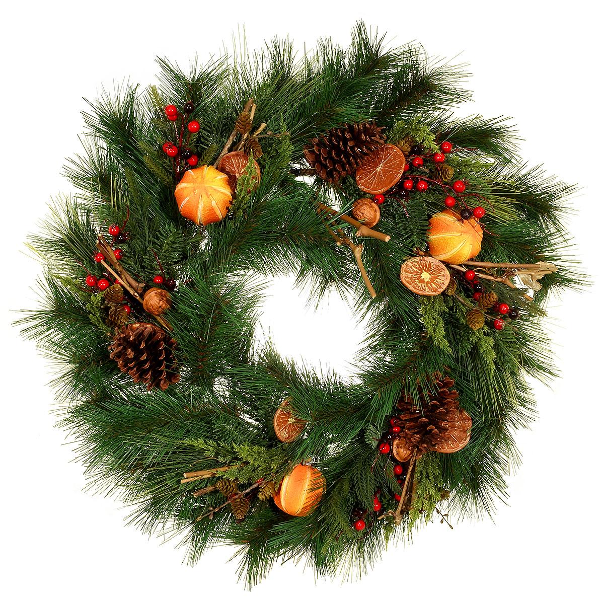 30 Inch Longleaf Pine Artificial Wreath Dried Fruit Accents