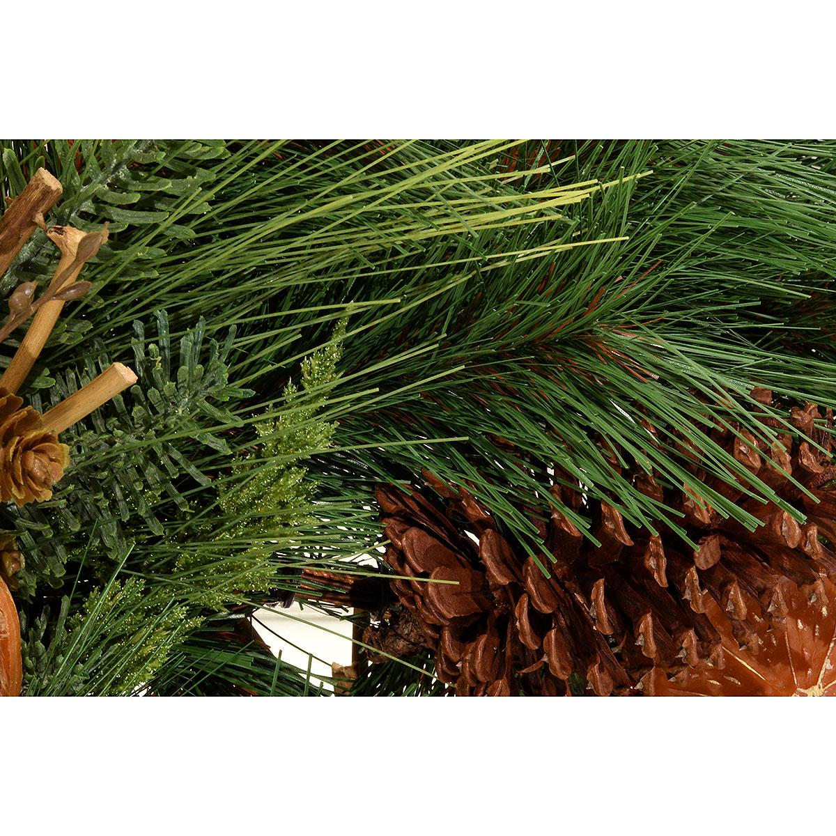 30 Inch Longleaf Pine Artificial Wreath Dried Fruit Accents Branch Detail
