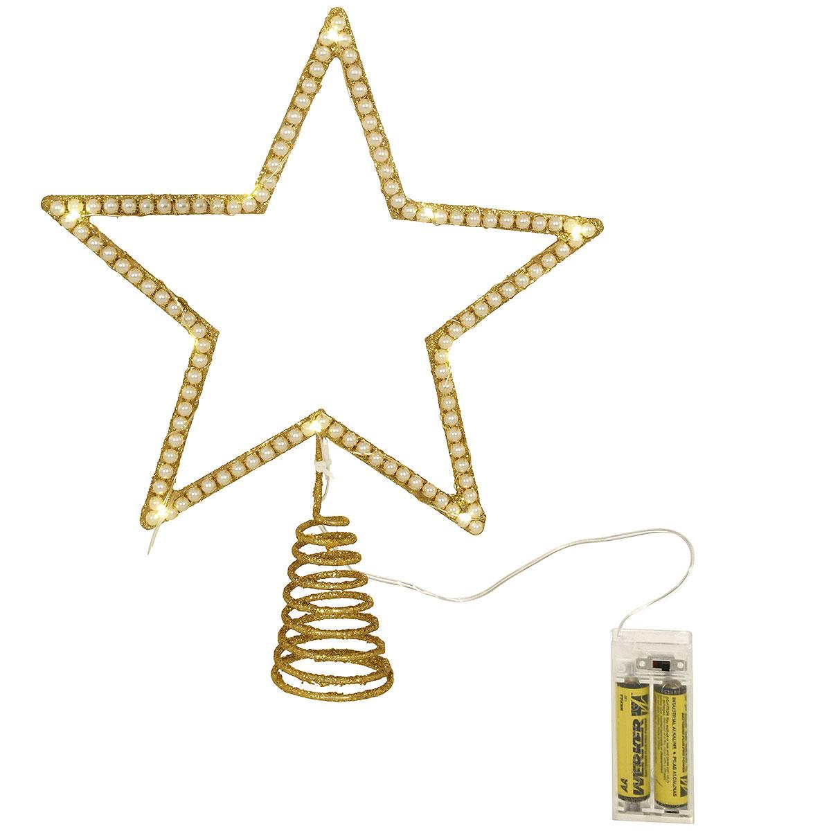 Lighted Star Tree Topper With Pearl