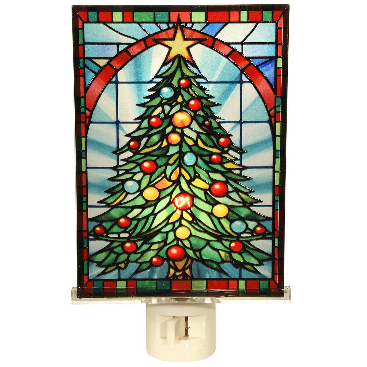 Stained Glass Christmas Tree Night