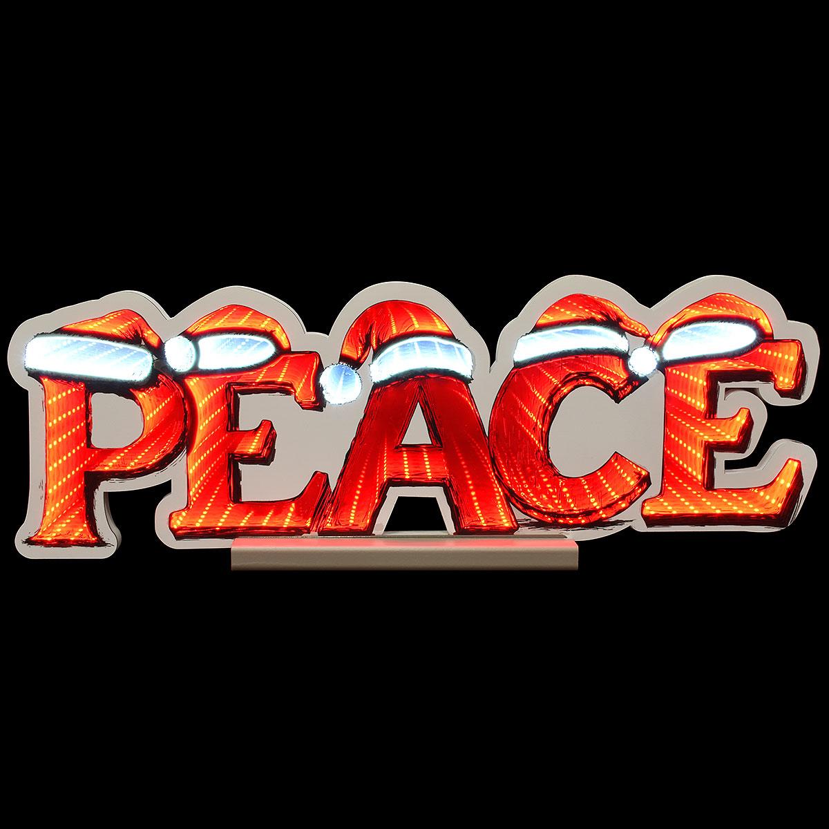 Peace With Santa Hats Infinity Light 8 Inch x 23.25 Inch LED Display