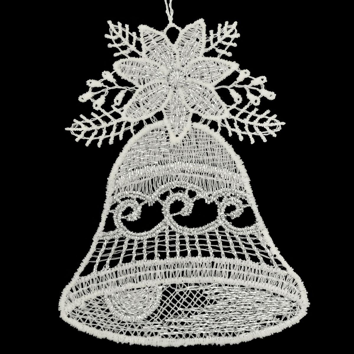 Bell With Poinsettia Lace Ornament