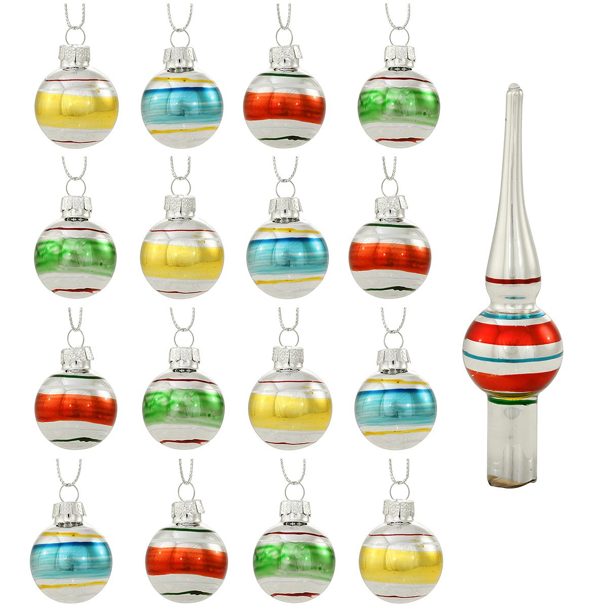 Nostalgic Mini Glass Ornament Set With Tree Topper