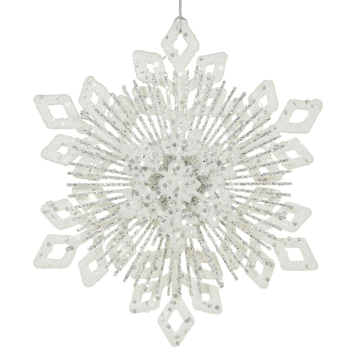 Snowflake White Glitter Plastic 9 Inch Ornament