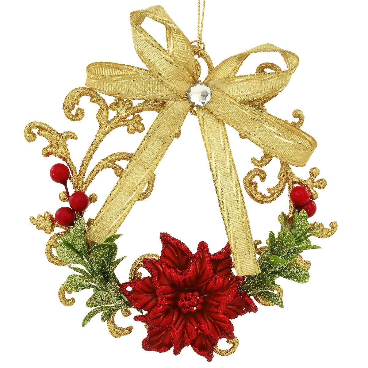 Wreath With Poinsettia Ornament