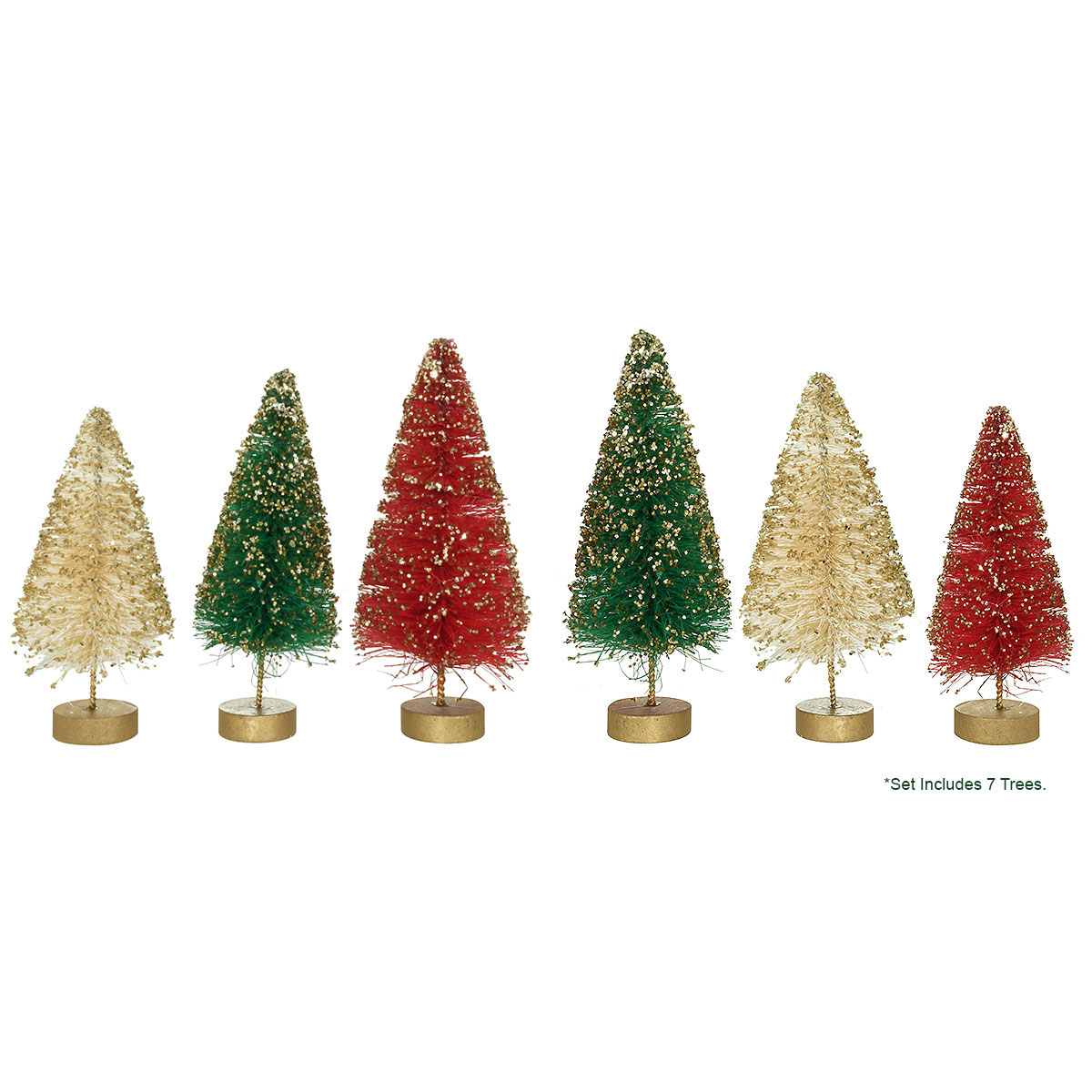 Red, Green And White Sisal Bottle Brush Craft Tree Set