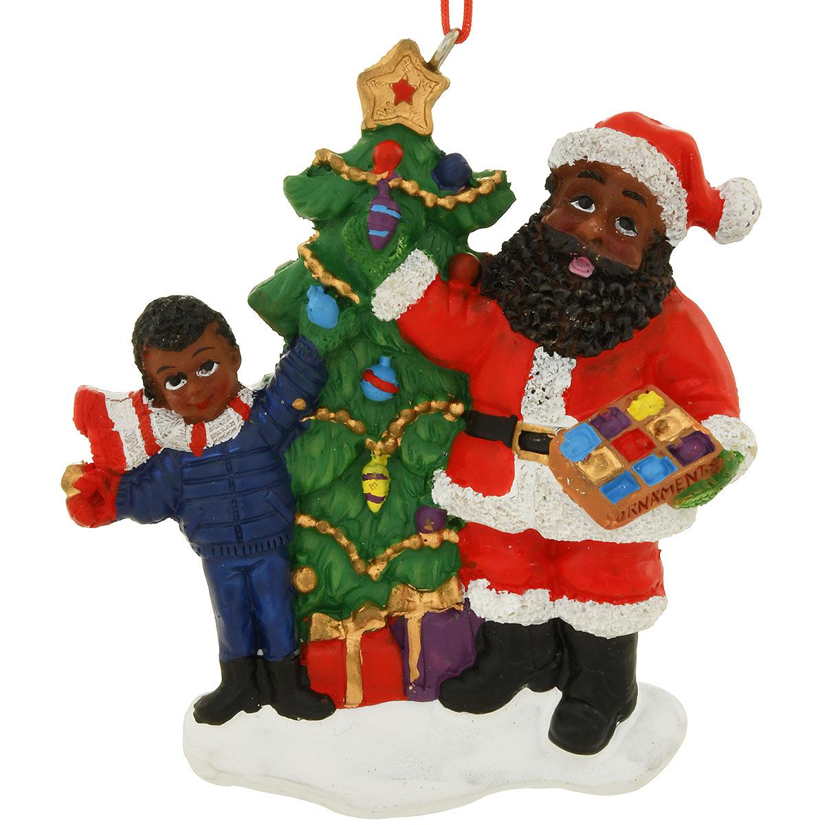 Black Santa With Child Ornament