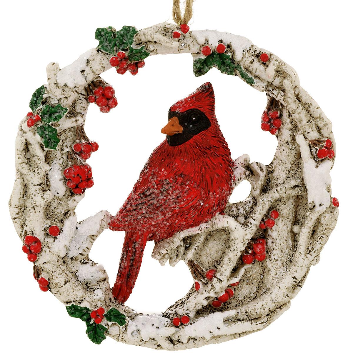 Cardinal In Birch Wreath Ornament