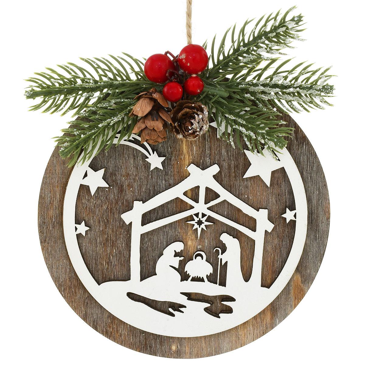 Round Wooden Nativity Ornament