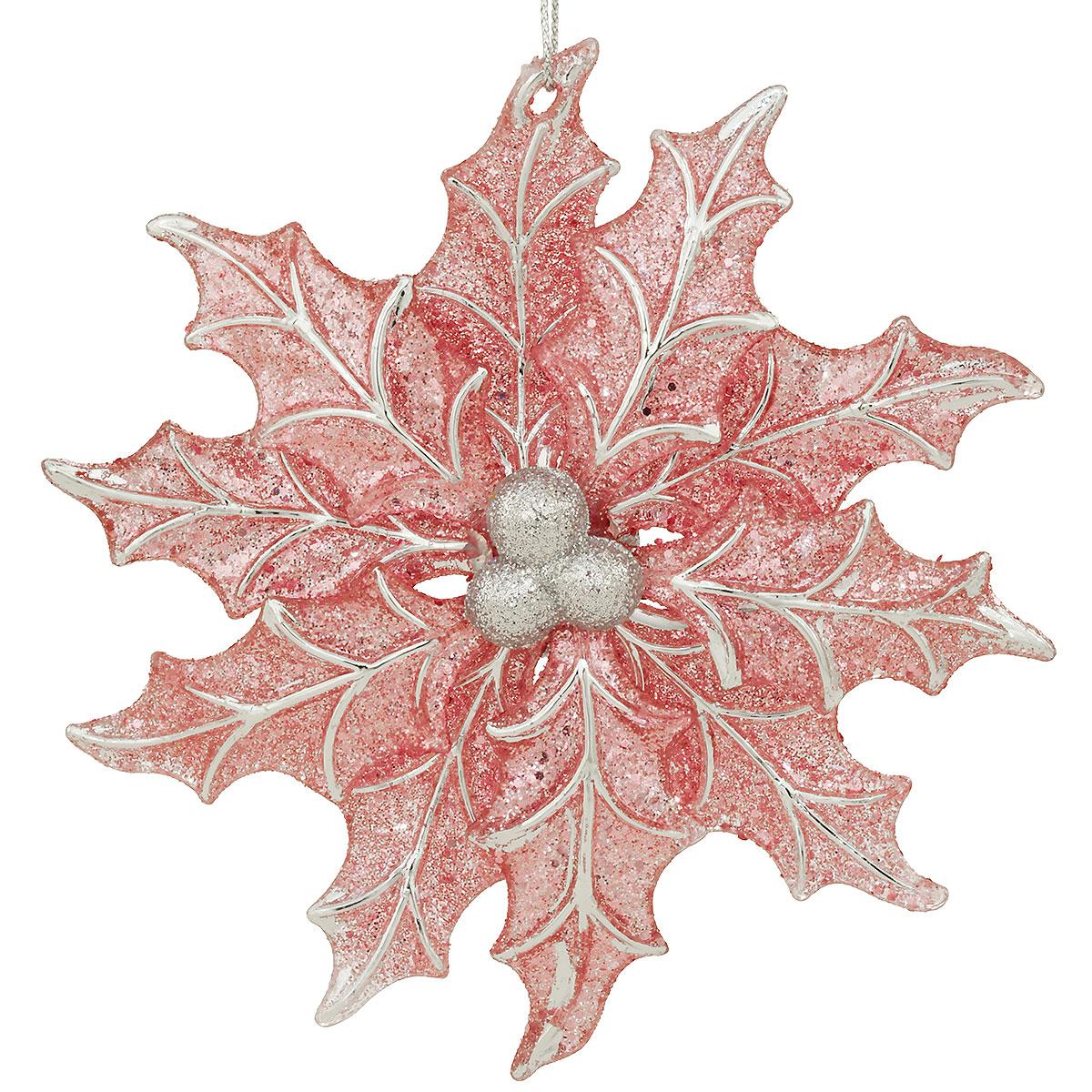 Pink Poinsettia Glitter Snowflake