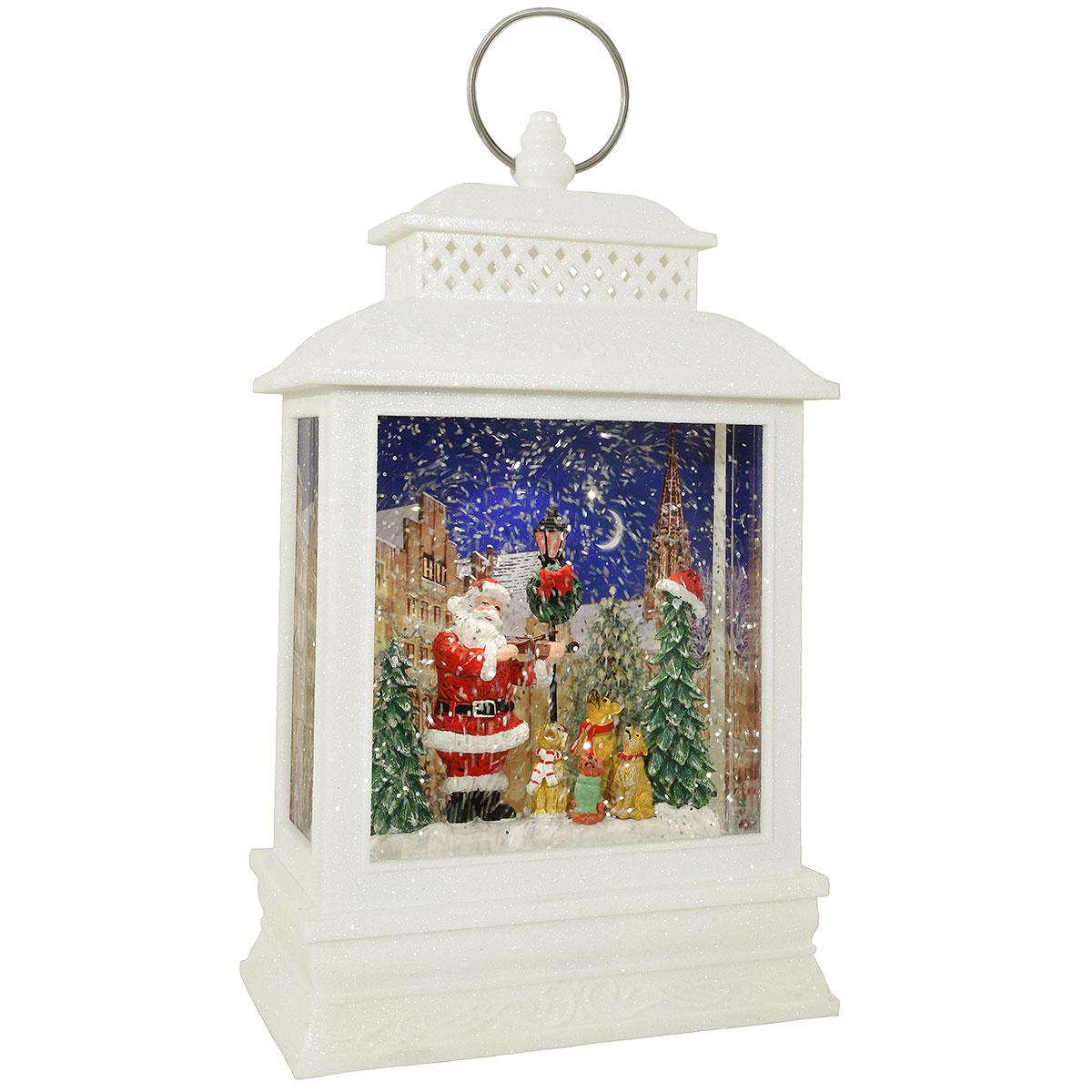 Santa With Dogs Snow Globe Lantern