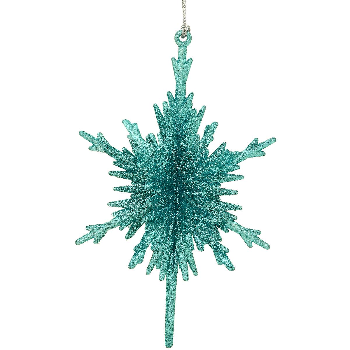 Teal 3D Snowflake Glitter Ornament