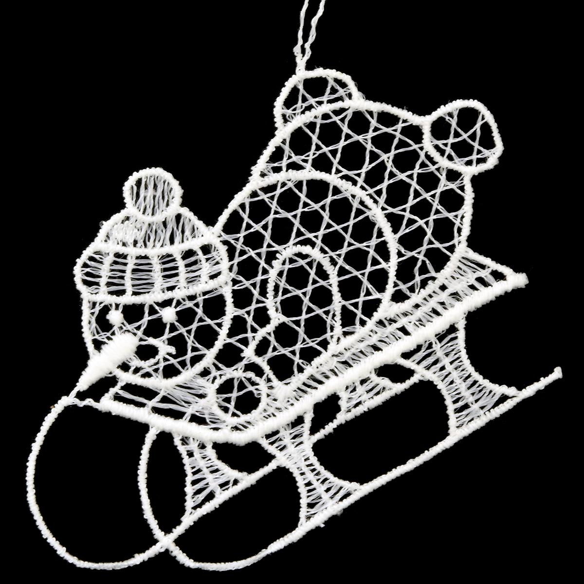 Snowman On Sled Lace Ornament