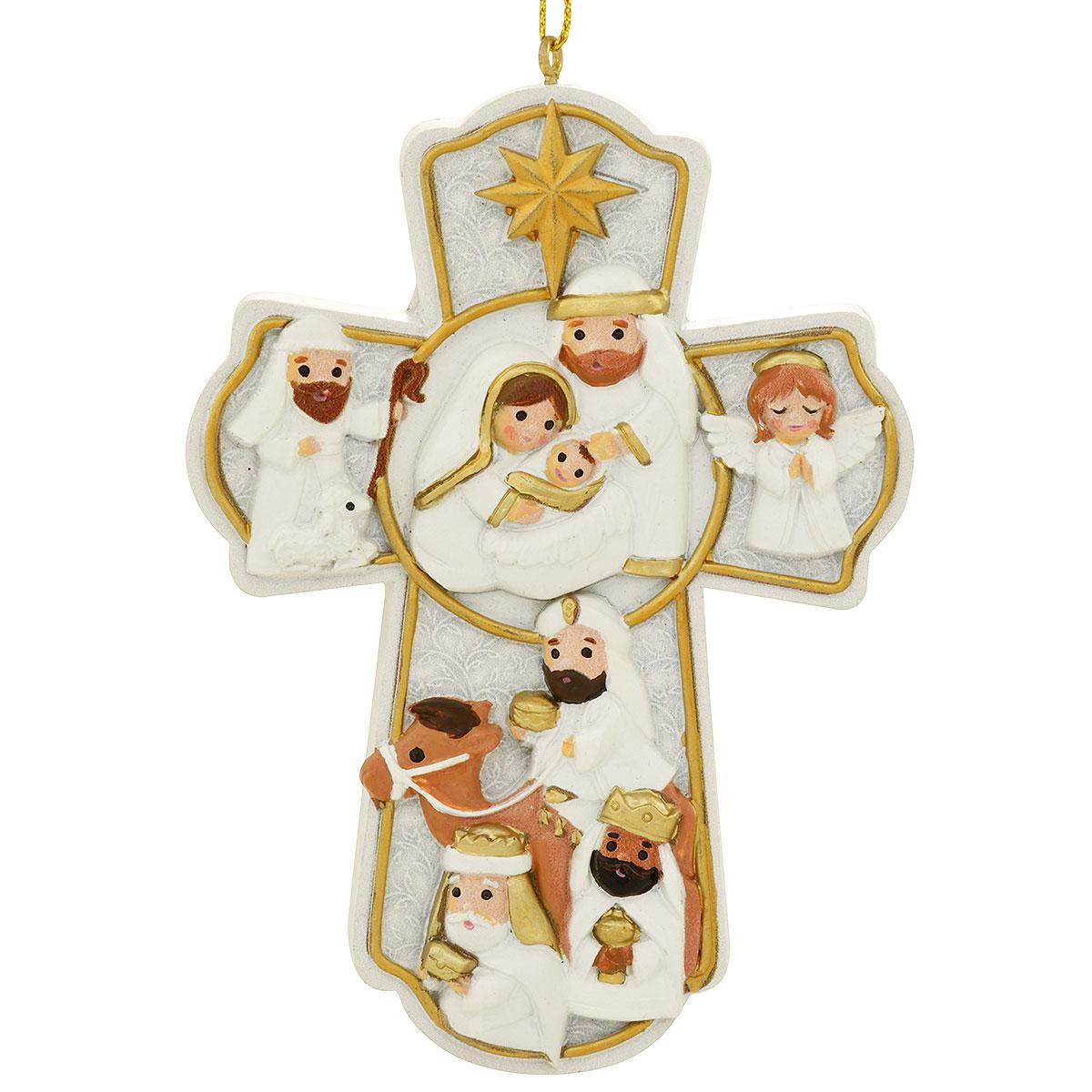Cross with nativity ornament