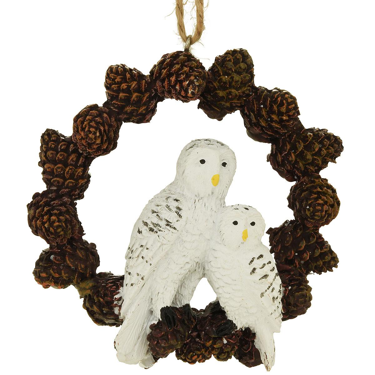 Owls In Pinecone Wreath Ornament