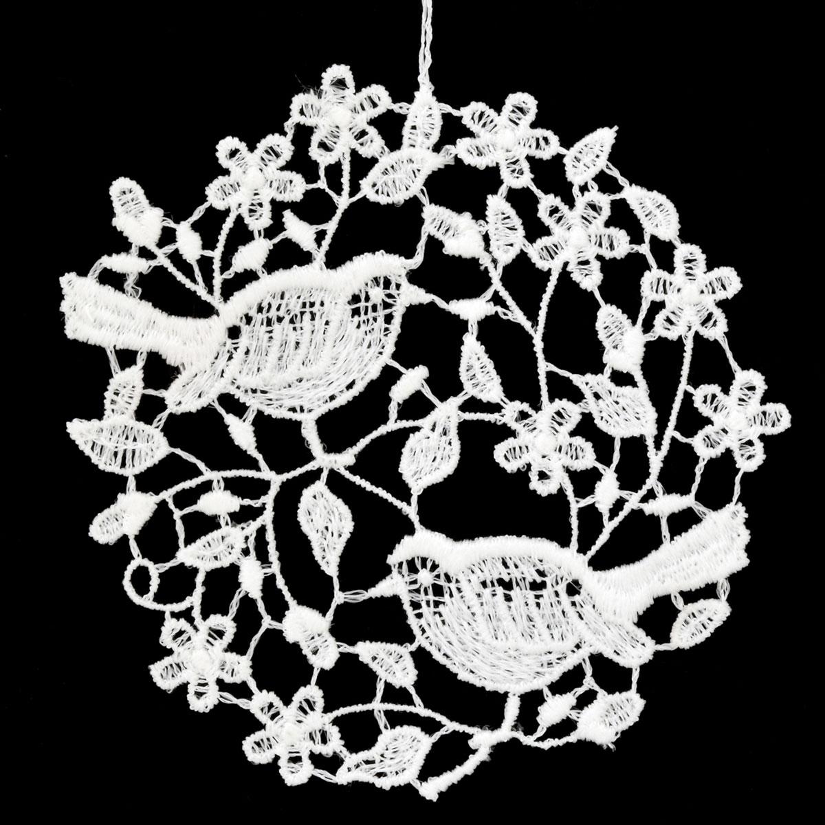 Birds In Flowers Stitched Lace Ornament