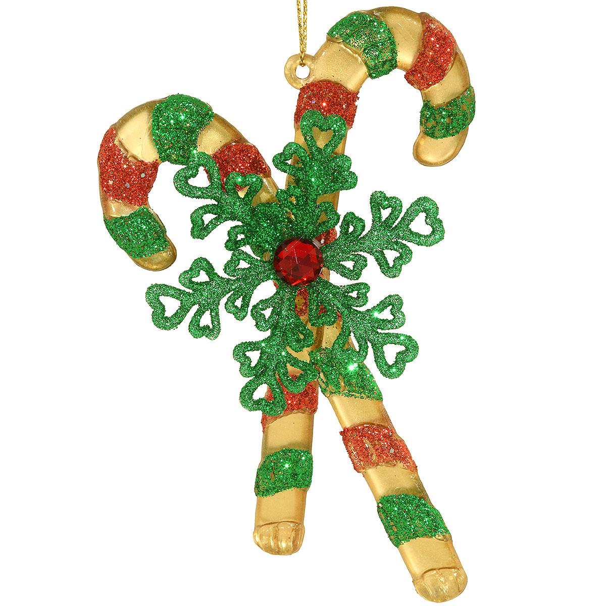 Red/Green/Gold Candy Cane With Snow