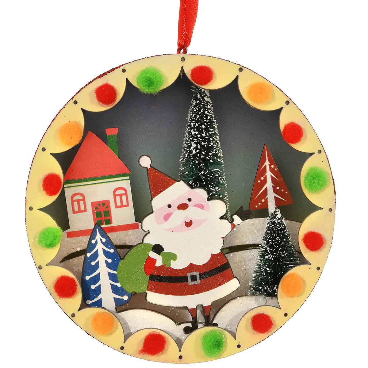 Disc With Santa Scene Ornament
