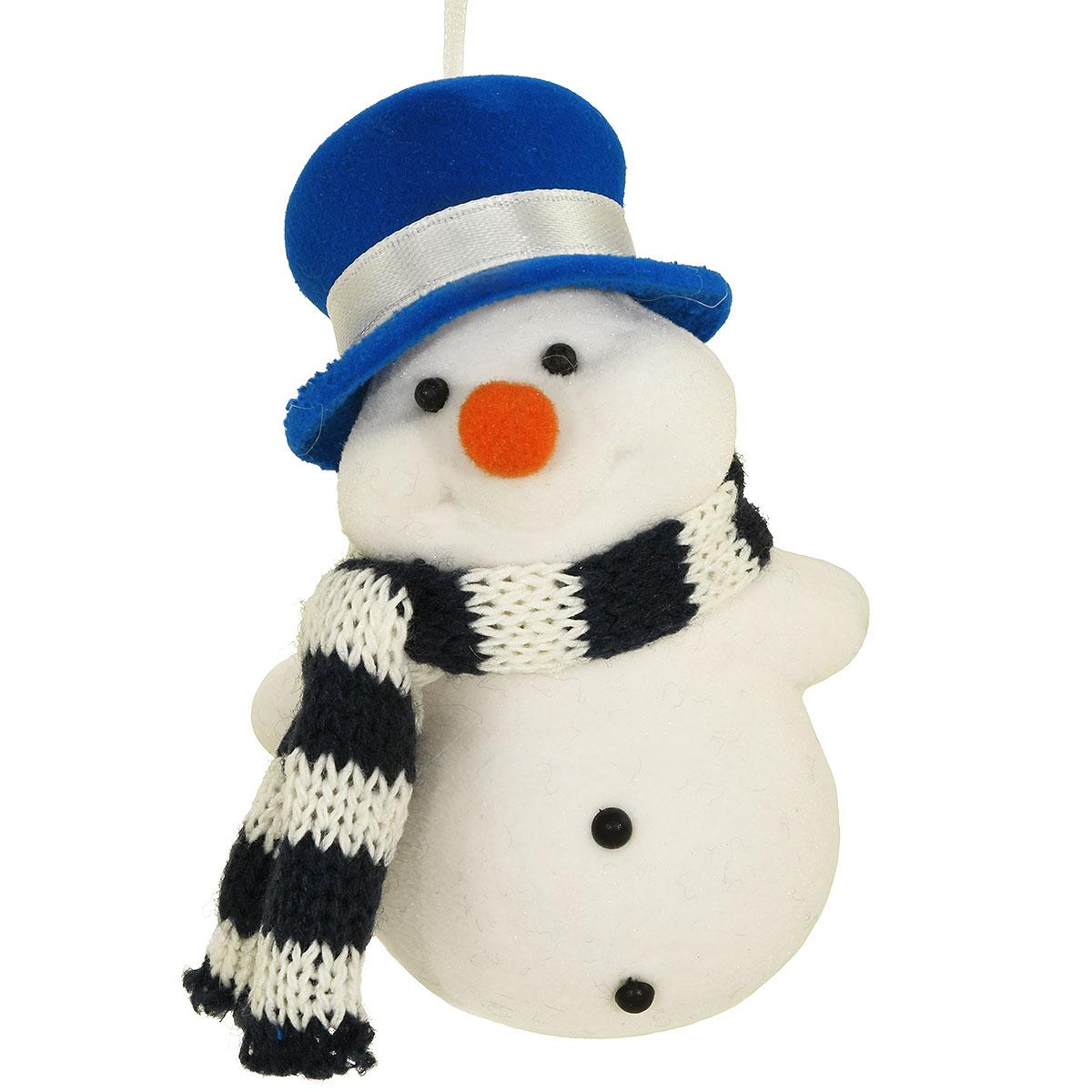 Flocked Blue Hat Snowman Ornament