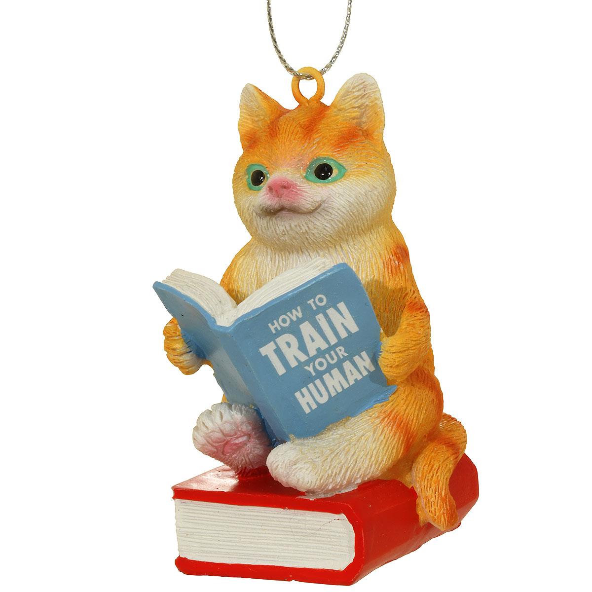 Orange Tabby Cat With Book Ornament
