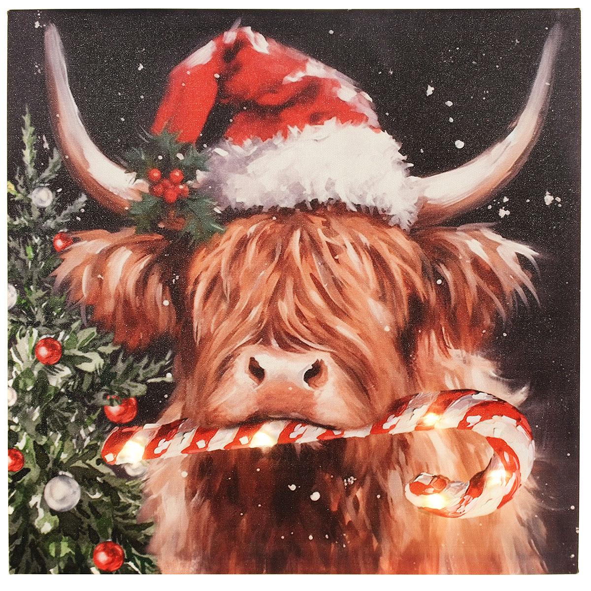 Christmas Cow Light Up Canvas