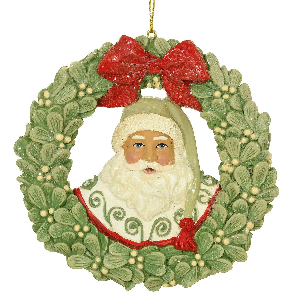 Mistletoe Wreath Santa Ornament