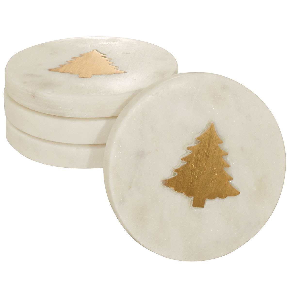 Marble Coaster With Tree Set Of 4