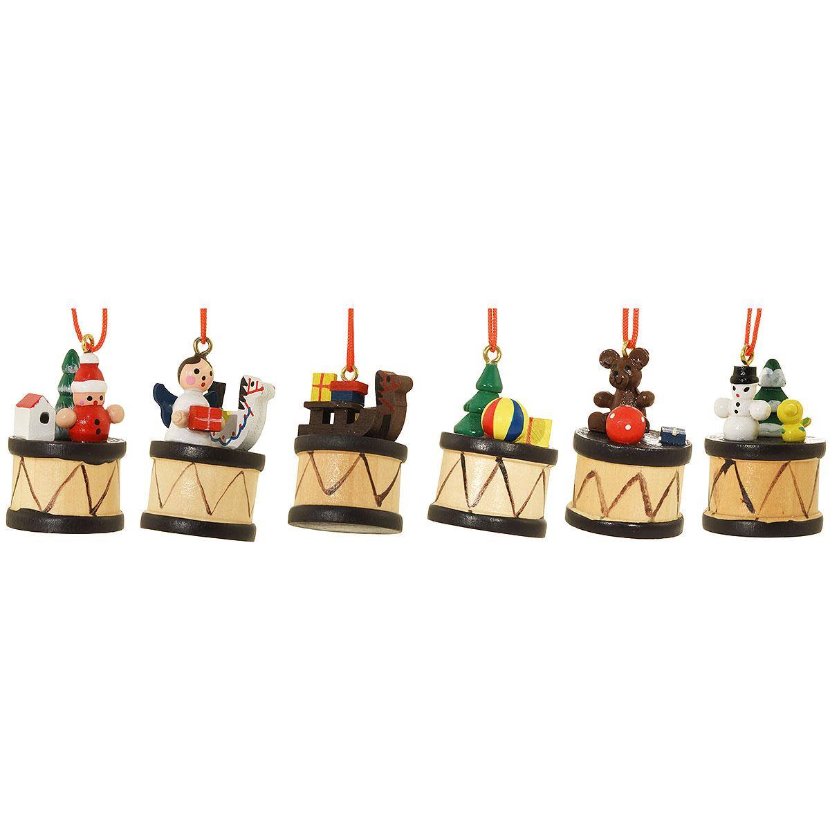 Wood Drum Set Of 6 Mini Ornaments