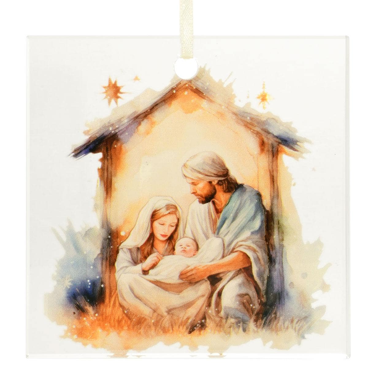 Holy Family In Creche Square Glass