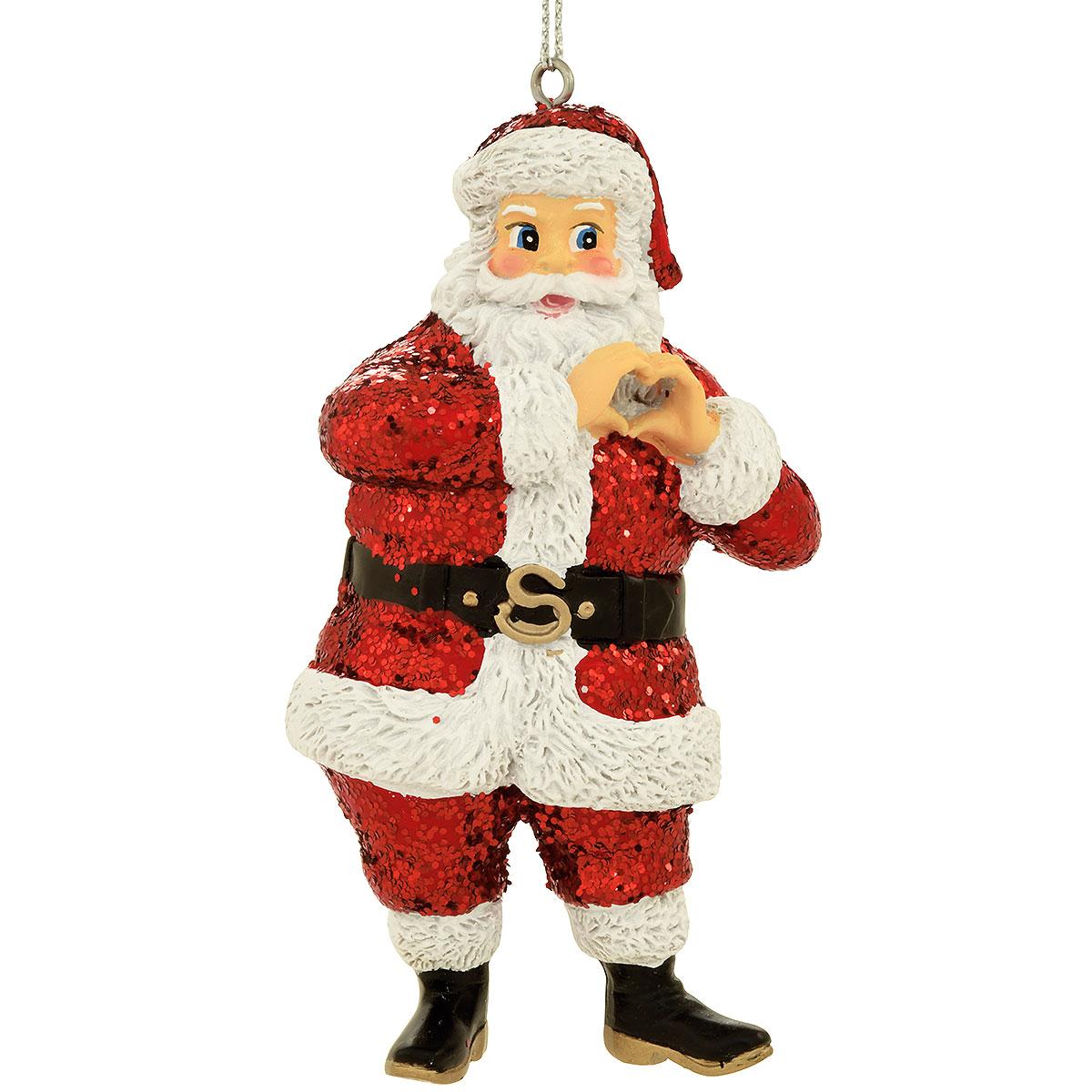 Santa With Heart Hands Ornament