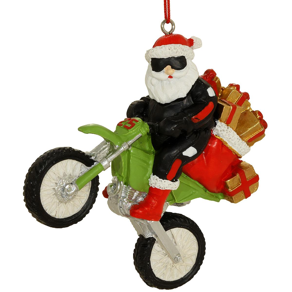 Santa On Dirt Bike With Gifts Resin Ornament