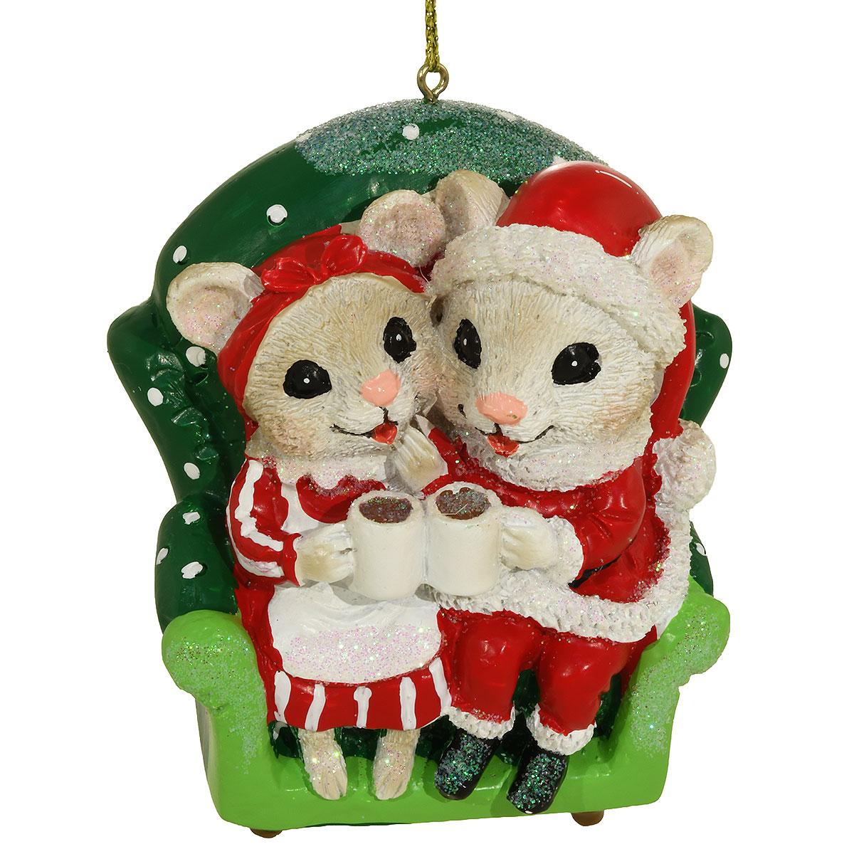 Mice Couple In Chair Poly Resin Ornament