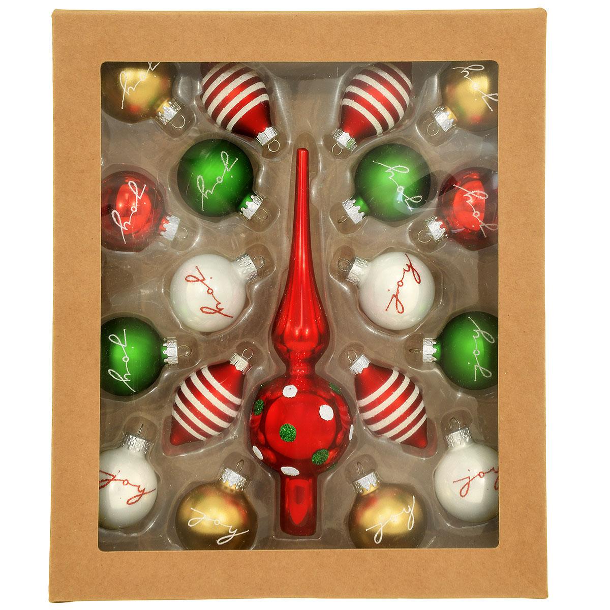 Joy Red, White, Gold and Green Miniature Christmas Ornaments